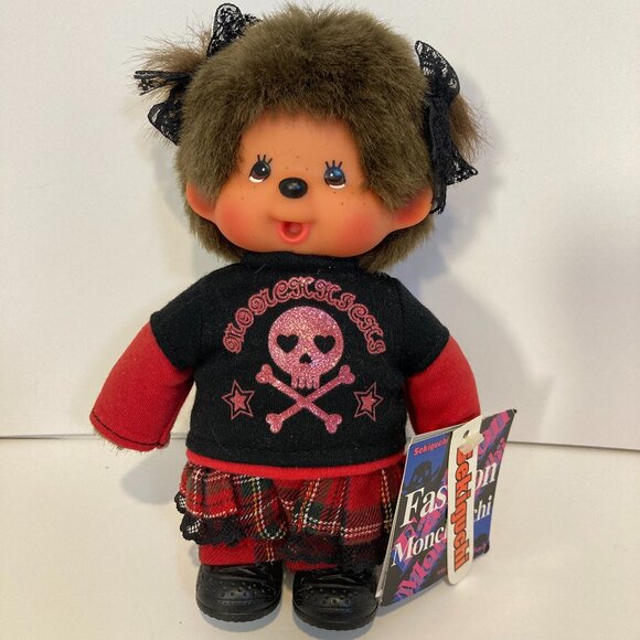 Monchhichi Fashion Punk Rocker Girl Monkey Doll Plush Toy Sekiguchi Japan Tag - Picture 1 of 15